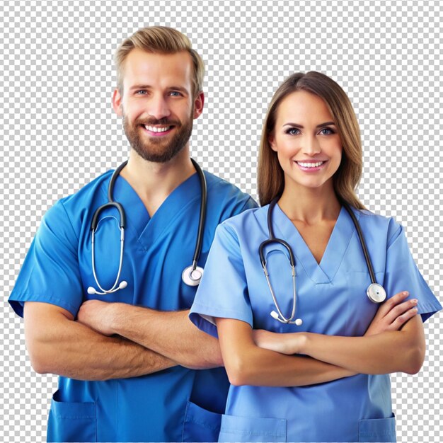 PSD a man and woman are posing for a photo with the words  medical  on the front