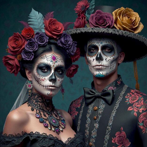 PSD a man and woman costume for day of the dead