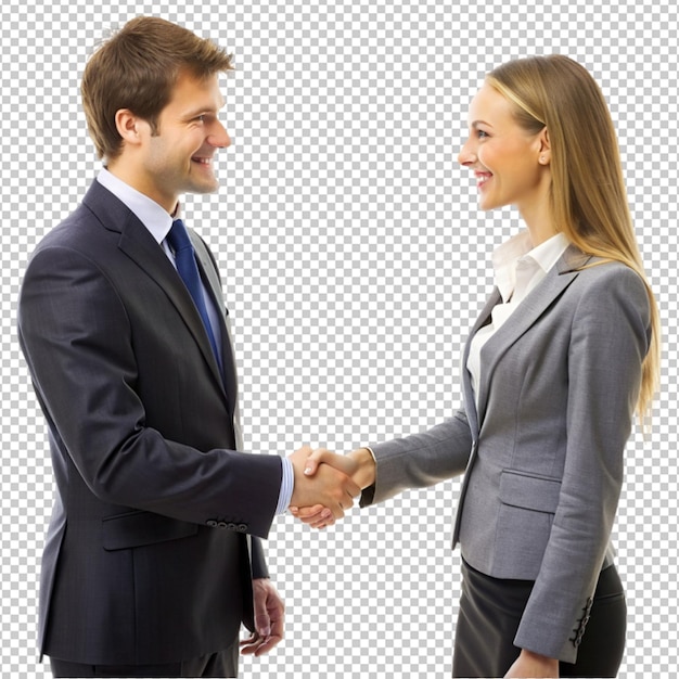 man and woman shaking hands on transparent background