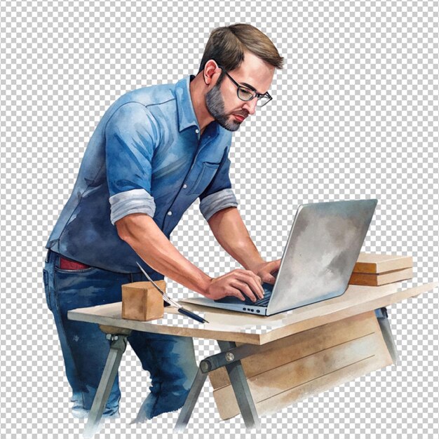 PSD man working against on white background