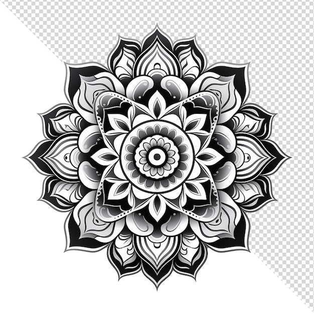 PSD mandala fractal design element with flower pattern isolated on transparent background png