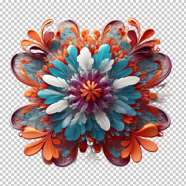 Mandala fractal design element with flower pattern isolated on transparent background