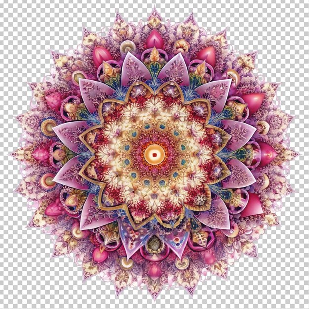 mandala fractal design element with flower pattern on transparent background