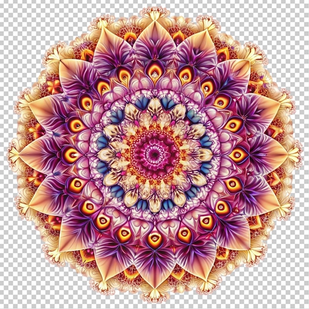 mandala fractal design element with flower pattern on transparent background