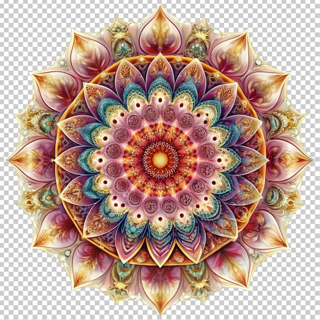 mandala fractal design element with flower pattern on transparent background