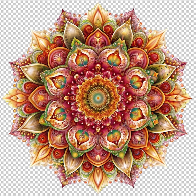 PSD mandala fractal design element with flower pattern