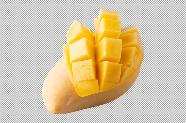 Mango cubes and slices isolated on a transparent background