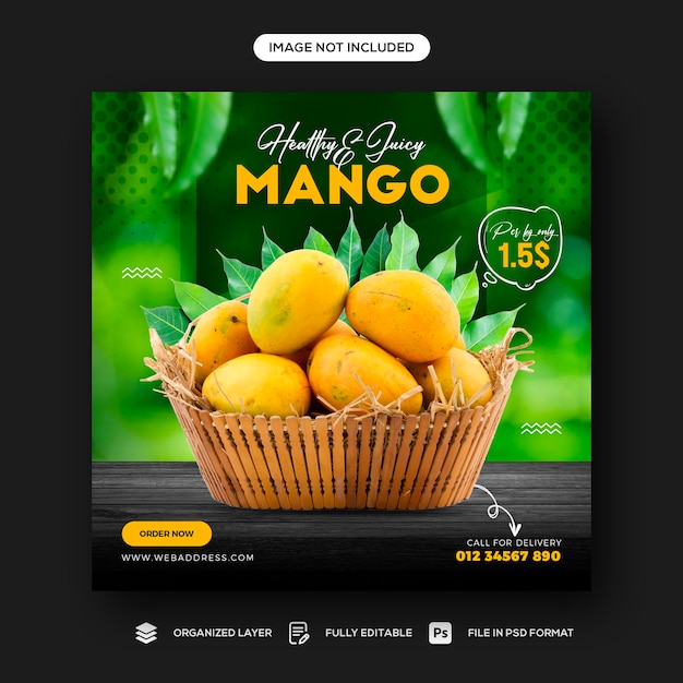 Mango fruits social media post and Instagram banner template