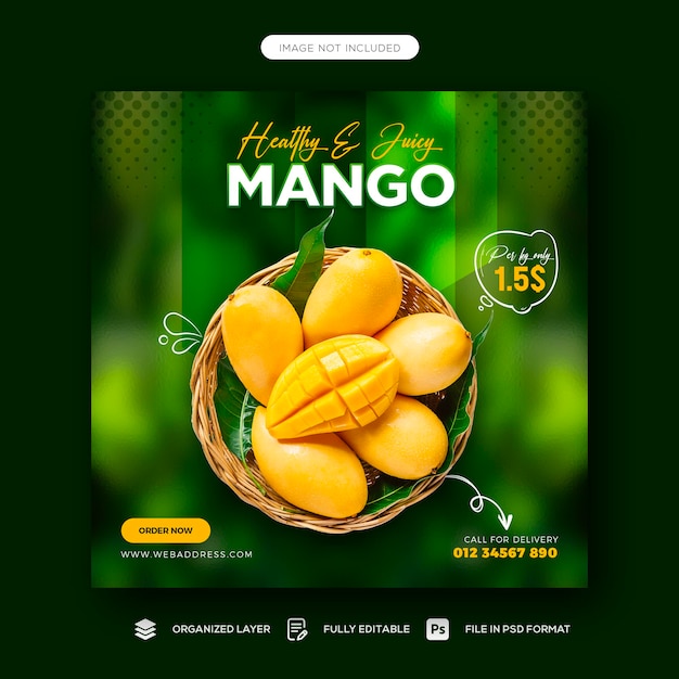 Mango fruits social media post and Instagram banner template