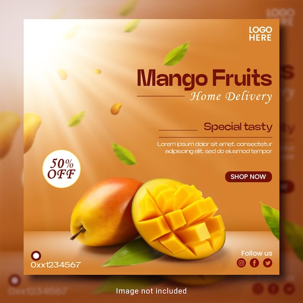 Mango fruits squire banner template design psd