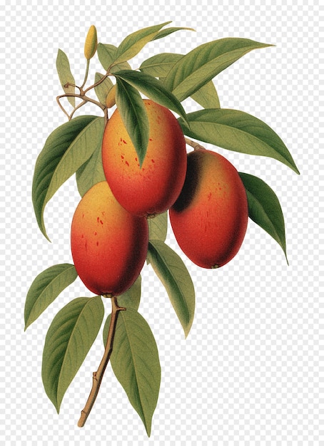 PSD mango isolated on transparent background old botanical illustration