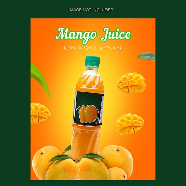 Mango juice poster or flyer design template