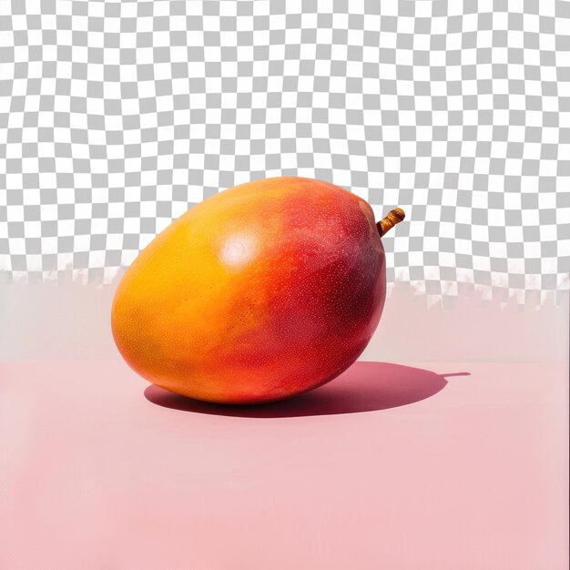 PSD a mango on a table with a pink background with a white square pattern