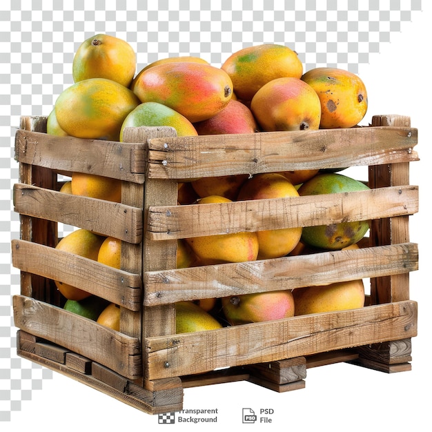 PSD mango in a wooden crate transparent background