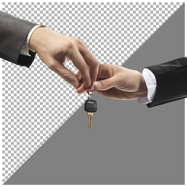 PSD mans hand handing keys over to another mans hand transparent background