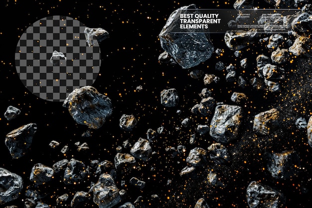 PSD many asteroids in space on transparent background