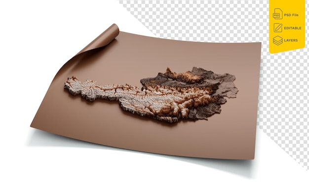 PSD map of austria old style brown on unrolled map paper sheet 3d illustration