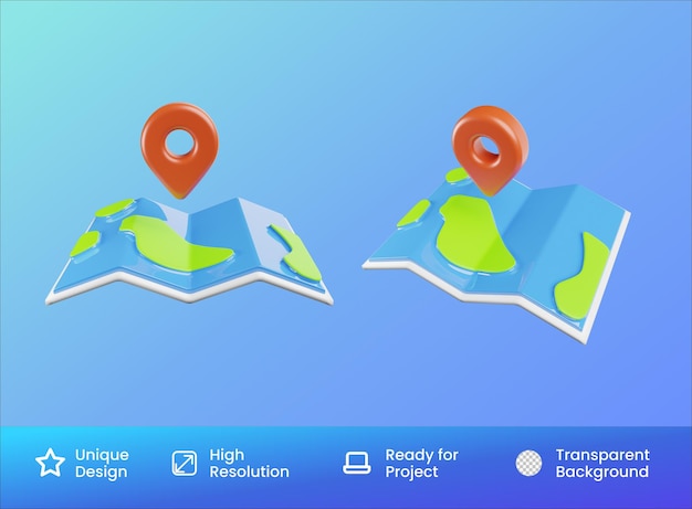 Map icon 3d illustration isolated