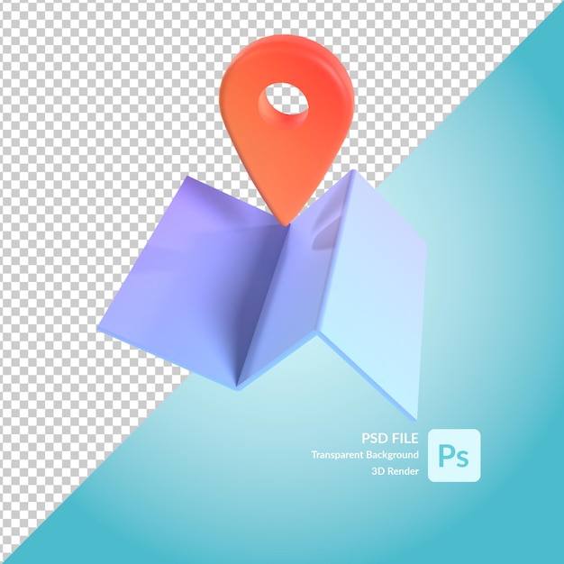 map and location pin 3d illustration rendering