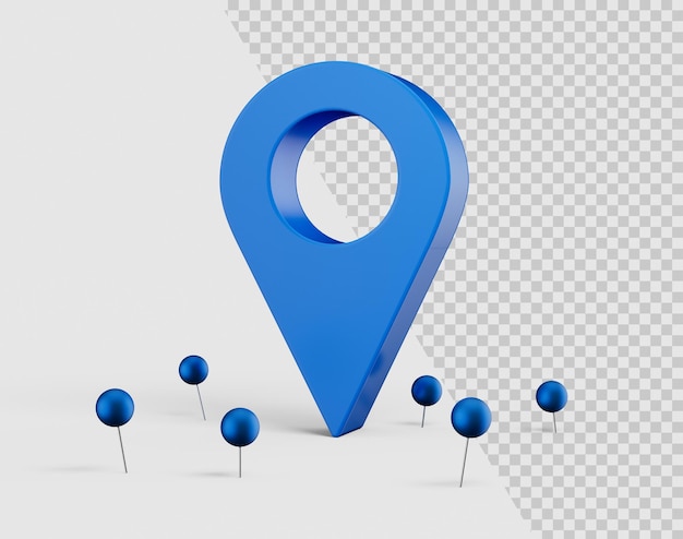 Map location pin or navigation icon sign on White background 3D rendering