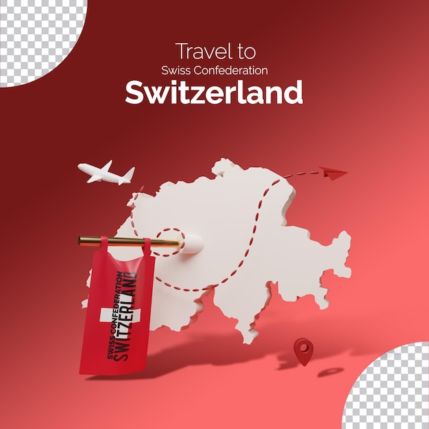 Map of Switzerland with flag and travel concept on a red background