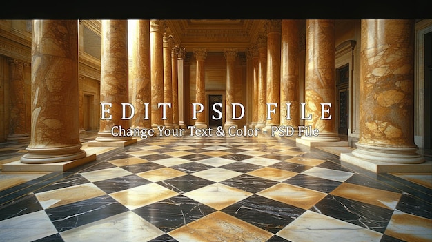 Marble Columns and Checkerboard Floor in an Elegant Hallway