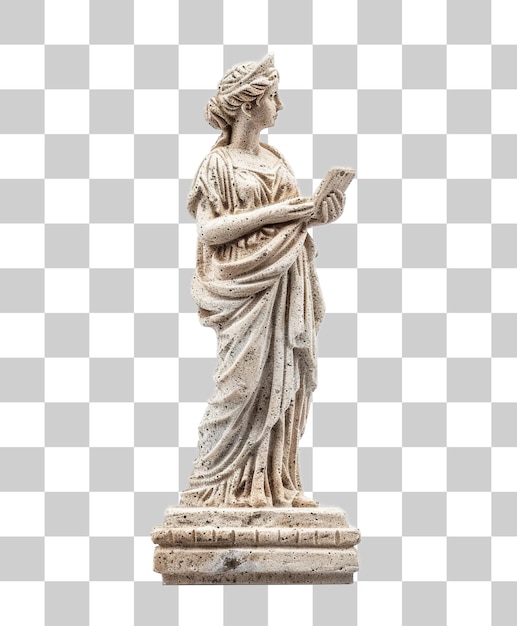 marble statue holding phone png on transparent background