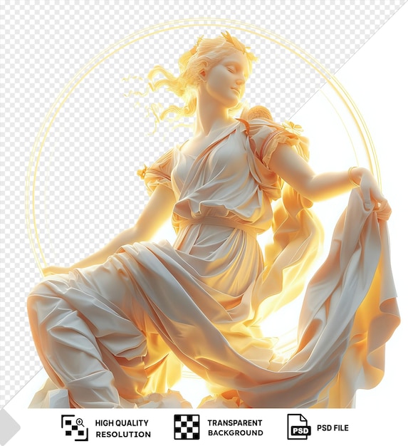 PSD a marble statue of a woman with flowing robes and a golden halo isolated against a transparent background