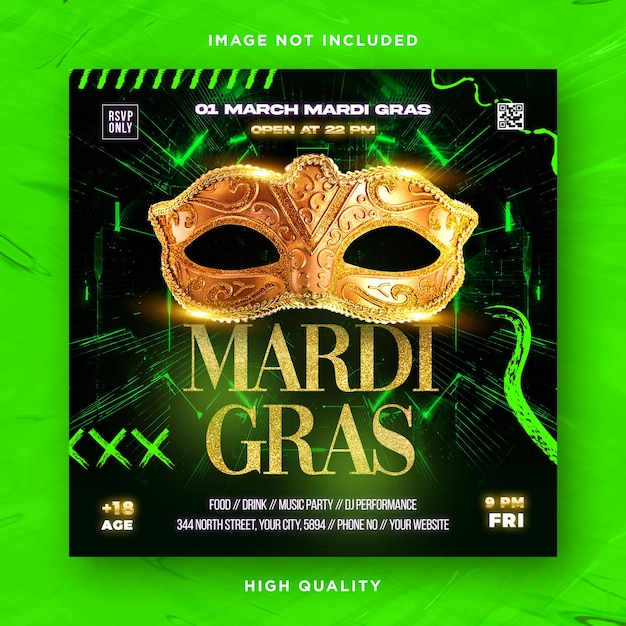 Mardi gras brazil festival flyer with mask carnival poster template