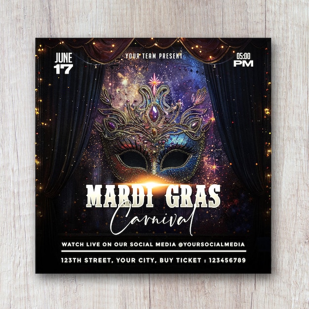 PSD mardi gras carnival flyer social media