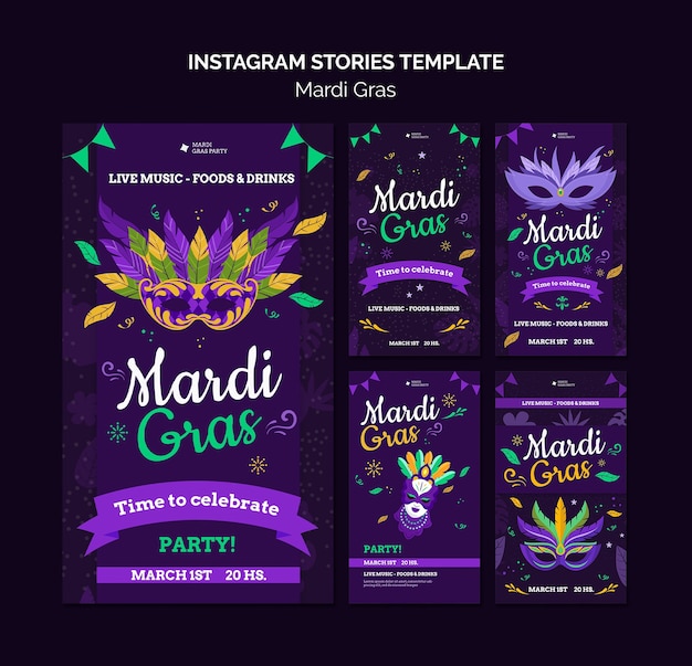 Mardi gras carnival instagram stories template