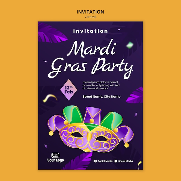 PSD mardi gras celebration  invitation template