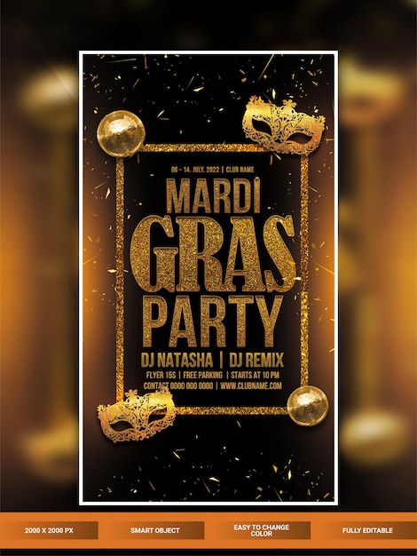 Mardi gras party social media post template