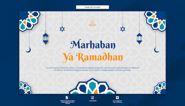 Marhaban Ya Ramadhan Greeting Postcard Design Minimalist Template Web Banner