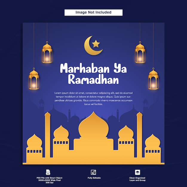 Marhaban Ya Ramadhan Minimalist Greeting Postcard Design Template