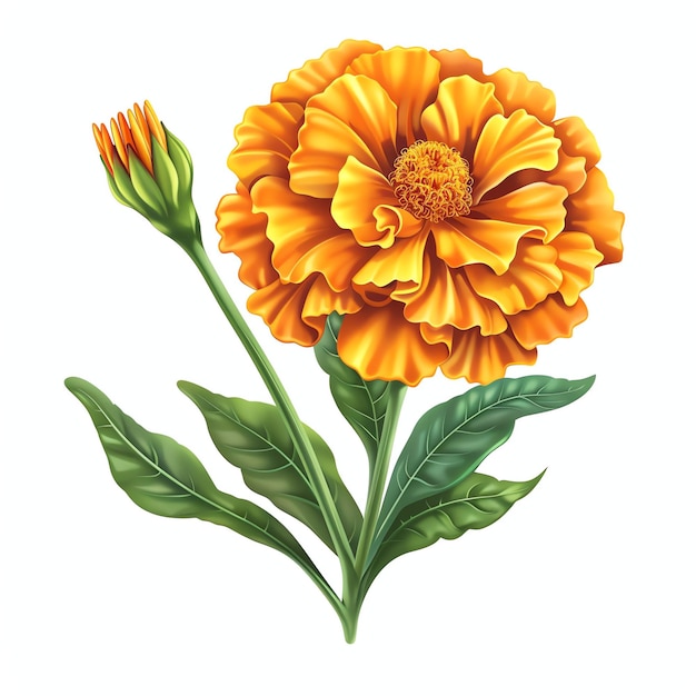 PSD marigold flower indian illustration realistic