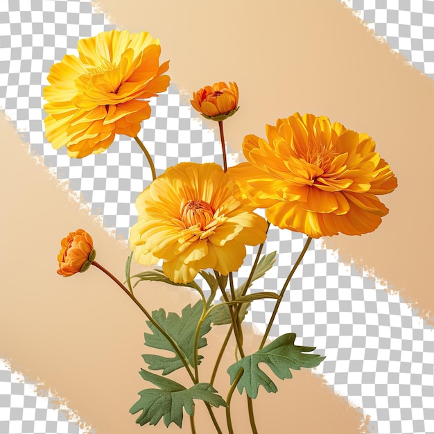 Marigolds in yellow color against transparent background