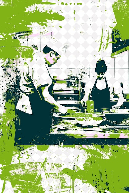 PSD marinara scene with a chef making and a customer in the scen italy culture illustration design