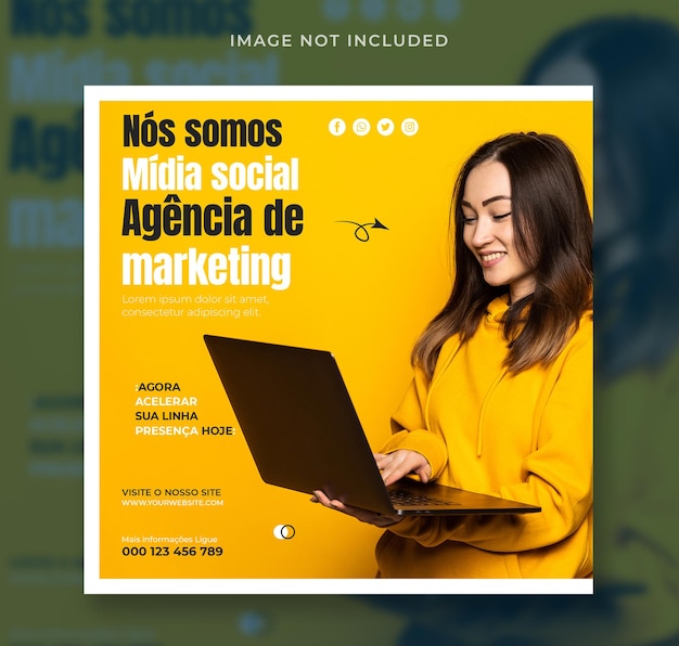 Marketing agency promotion social media post and banner in Portuguese template design