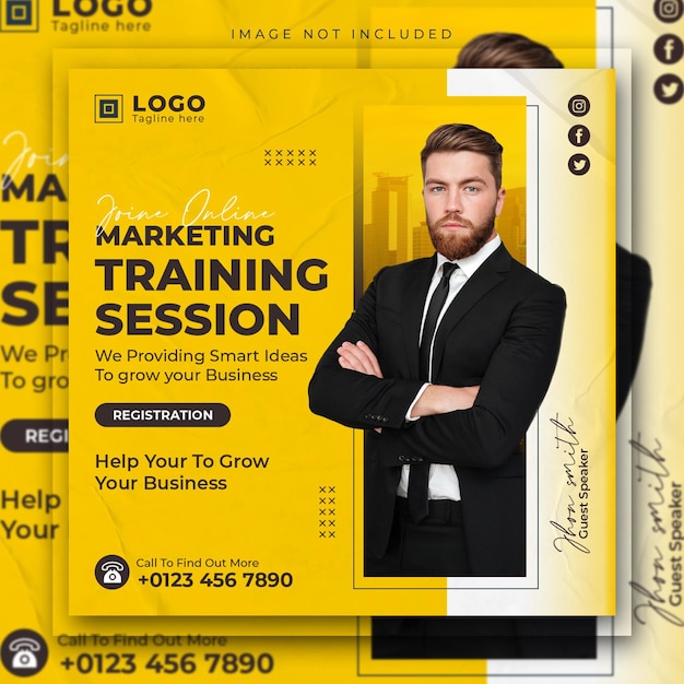 Marketing training session social media post and live webinar banner template