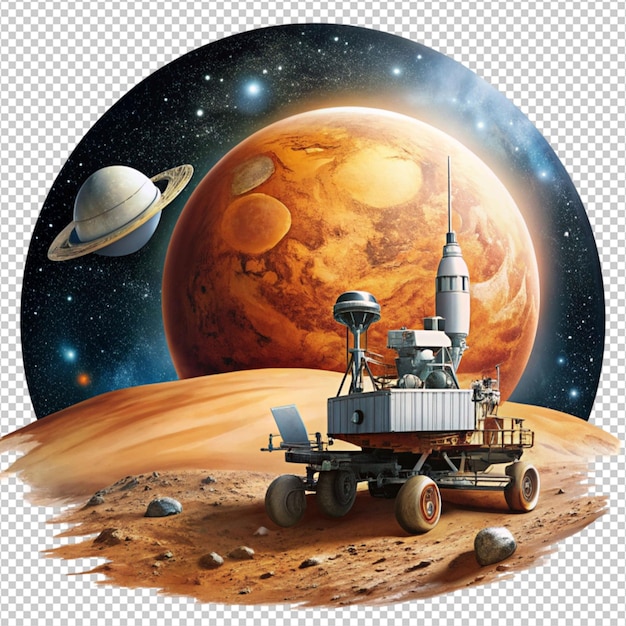 mars mission illustration on white background