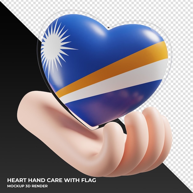 Marshall Islands flag with heart hand care realistic 3d textured