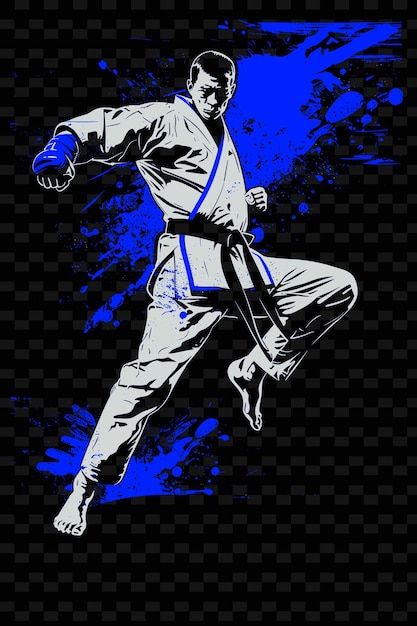 Martial Artist Performing Kick With Uniform and Belt With C illustration Flat 2D Sport Backgroundo