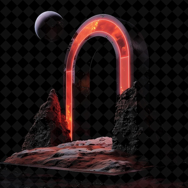 Martian Gate With Red Planet and Dusty Rose Surface Made Wit PNG Y2K Shape Neon Color Collection