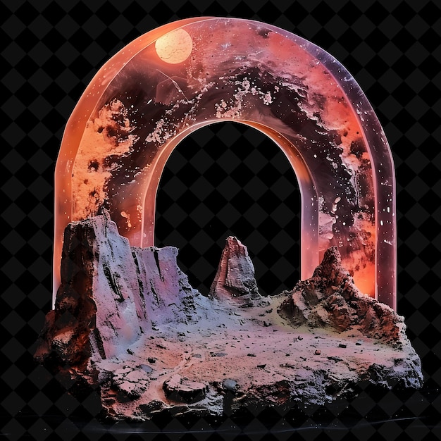 PSD martian gate with red planet and dusty rose surface made wit png y2k shape neon color collection