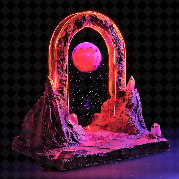 PSD martian gate with red planet and dusty rose surface made wit png y2k shape neon color collection