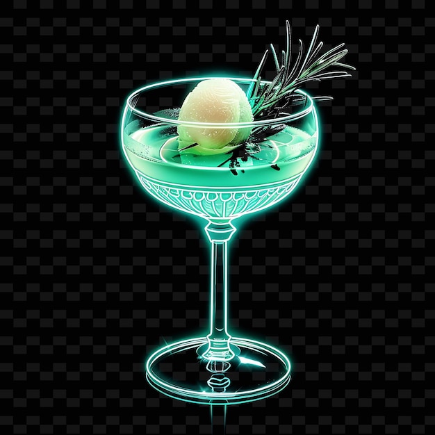 PSD a martini glass with a green olive in it and a green cocktail in the bottom