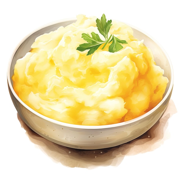 Mashed Potatoes Foods Illustration Watercolor Style AI Generated