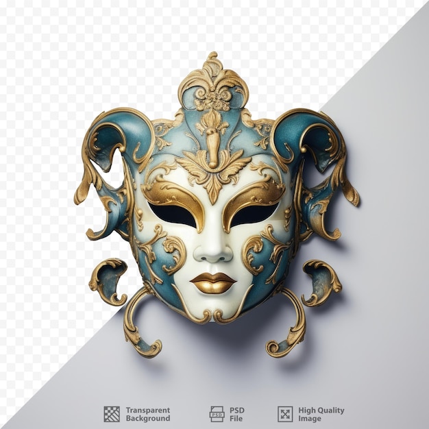 a mask with a gold design on it