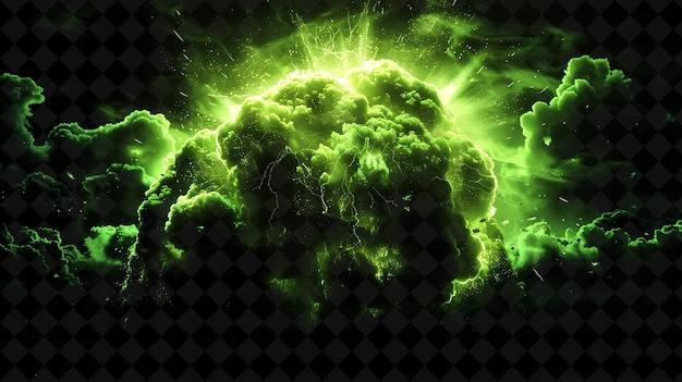 PSD massive eruption with nuclear radiation radioactive particle png neon effect on dark background